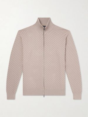Cotton, Silk and Cashmere-Blend Zip-Up Sweater