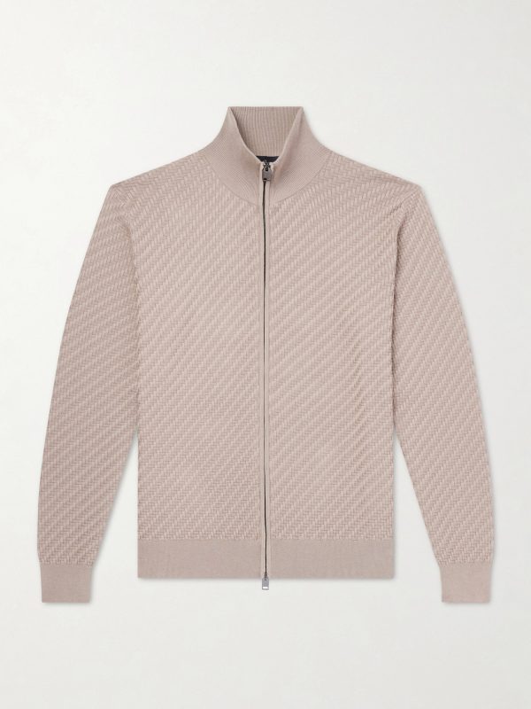 Cotton, Silk and Cashmere-Blend Zip-Up Sweater