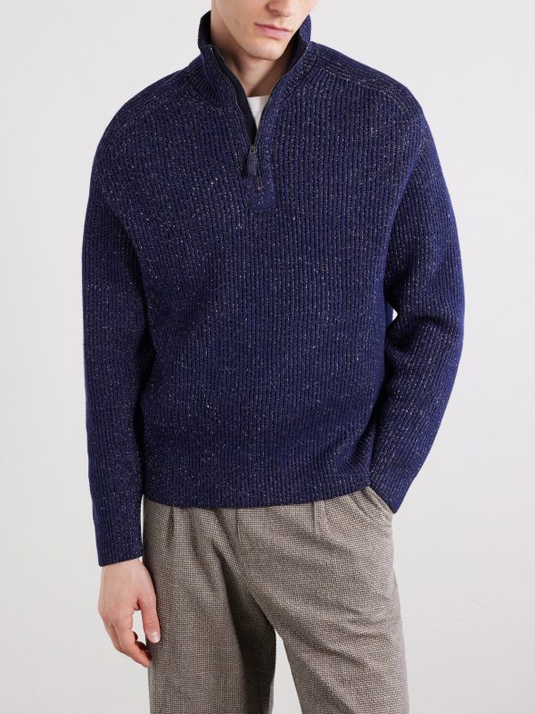 Cotton, Wool and Linen-Blend Half-Zip Sweater - FR Cotton, Wool and Linen-Blend Half-Zip Sweater - FR