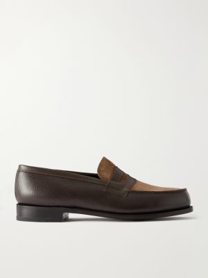 180 Leather-Trimmed Suede Penny Loafers 180 Leather-Trimmed Suede Penny Loafers