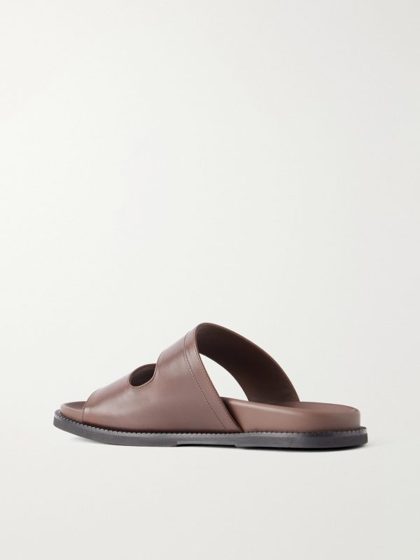 Double V Anatomical Leather Slides - BK