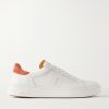 On Time Suede-Trimmed Leather Sneakers On Time Suede-Trimmed Leather Sneakers