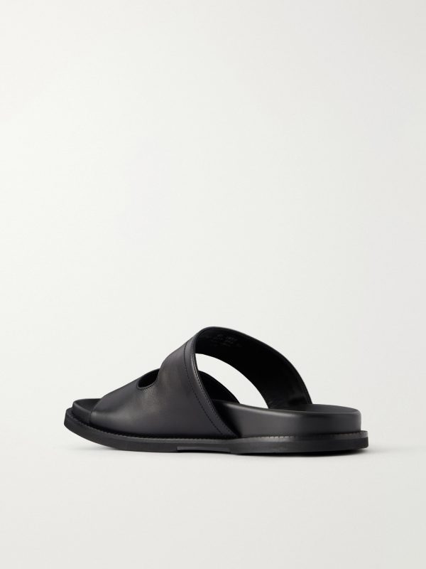 Double V Anatomical Leather Slides - BK Double V Anatomical Leather Slides - BK
