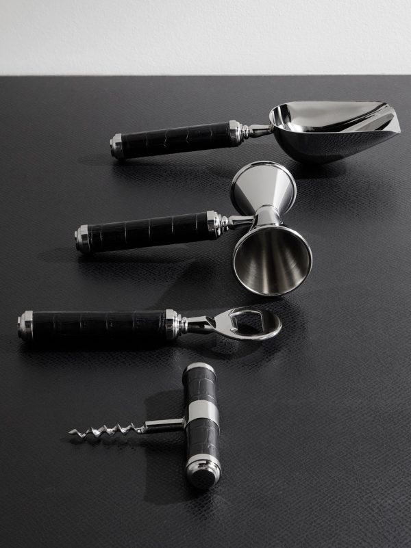 Wells Stainless Steel and Croc-Effect Leather Bar Tool Set