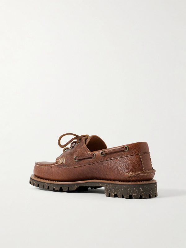 Hex Eye Pebble-Grain Leather Boat Shoes - BK