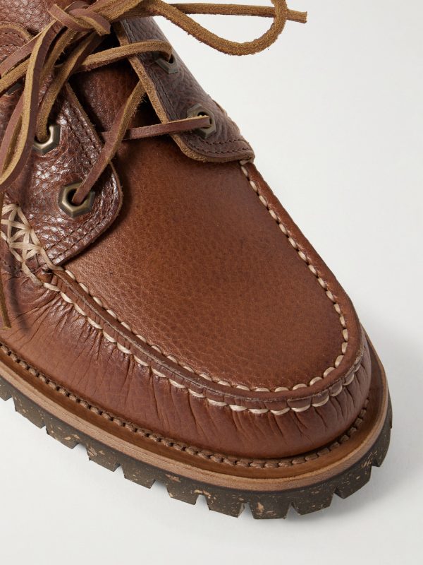 Hex Eye Pebble-Grain Leather Boat Shoes - CU