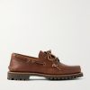 Hex Eye Pebble-Grain Leather Boat Shoes