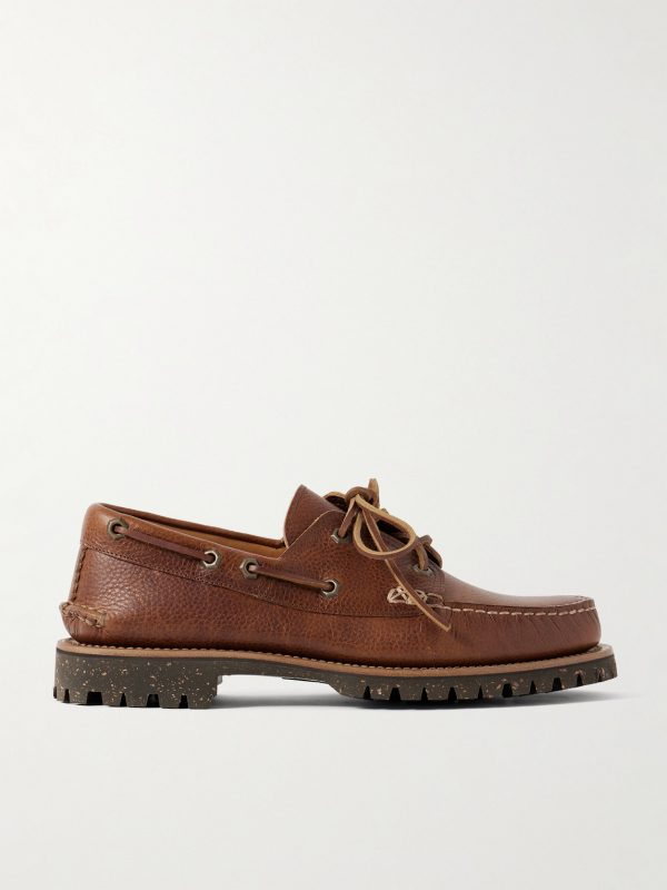 Hex Eye Pebble-Grain Leather Boat Shoes