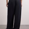 Wide-Leg Pleated Satin Trousers - BK