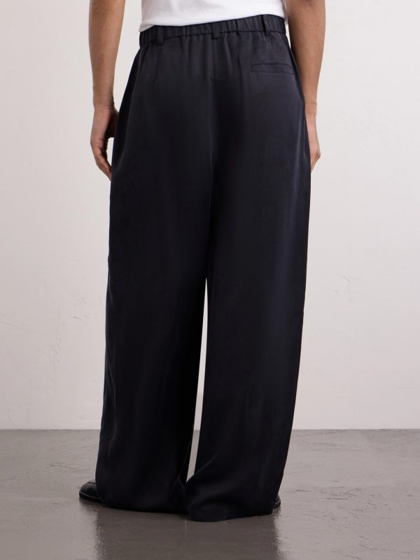 Wide-Leg Pleated Satin Trousers - BK