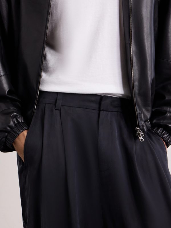 Wide-Leg Pleated Satin Trousers - CU