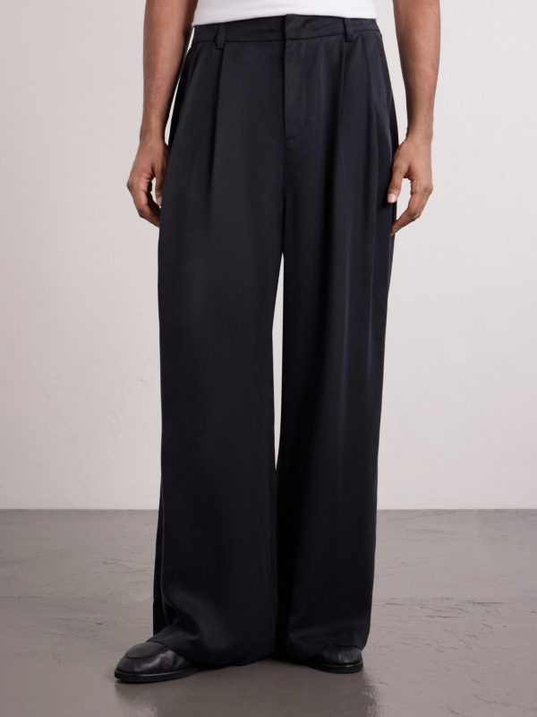 Wide-Leg Pleated Satin Trousers - FR