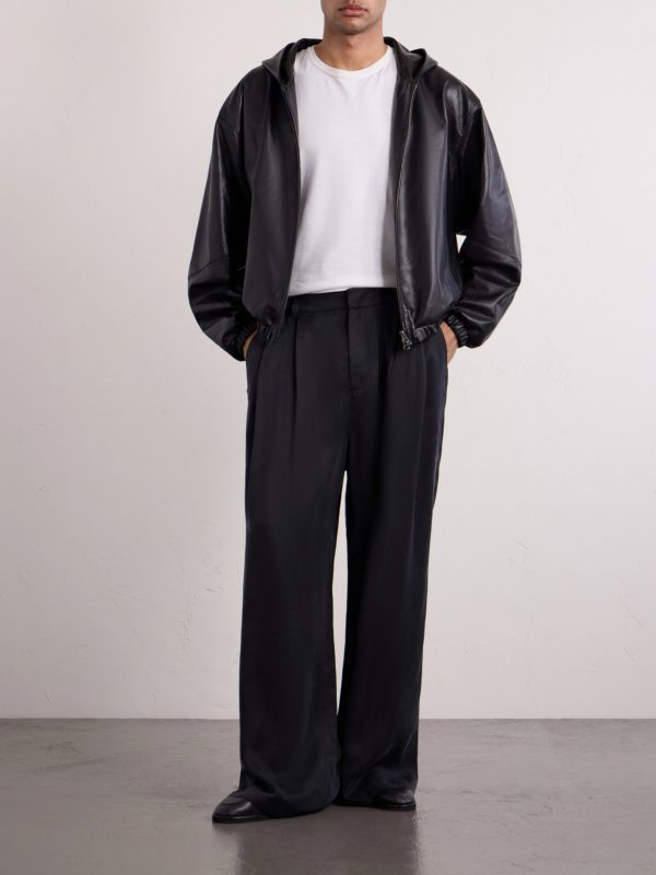 Wide-Leg Pleated Satin Trousers - OU