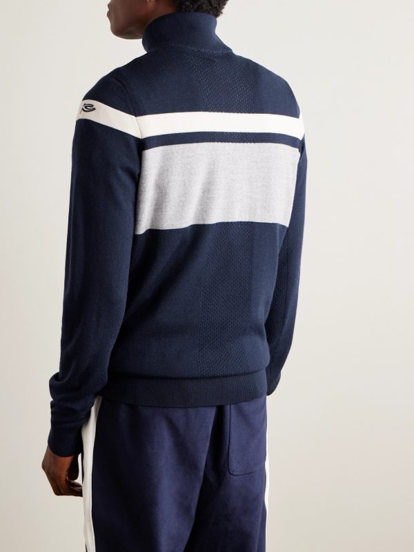 Striped Merino Wool Half-Zip Sweater - BK Striped Merino Wool Half-Zip Sweater - BK