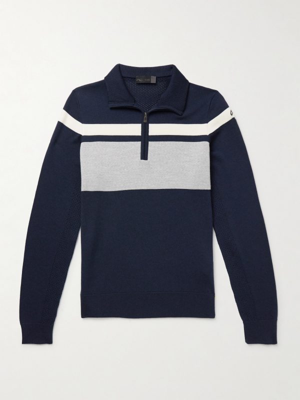 Striped Merino Wool Half-Zip Sweater Striped Merino Wool Half-Zip Sweater