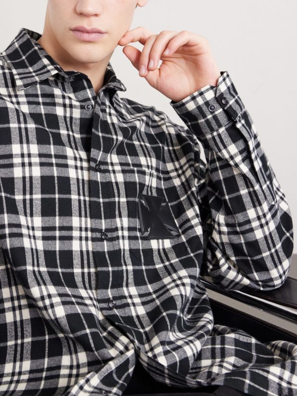 Leather-Appliquéd Checked Cotton-Flannel Shirt - CU Leather-Appliquéd Checked Cotton-Flannel Shirt - CU