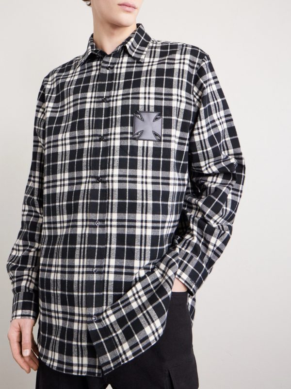 Leather-Appliquéd Checked Cotton-Flannel Shirt - FR Leather-Appliquéd Checked Cotton-Flannel Shirt - FR