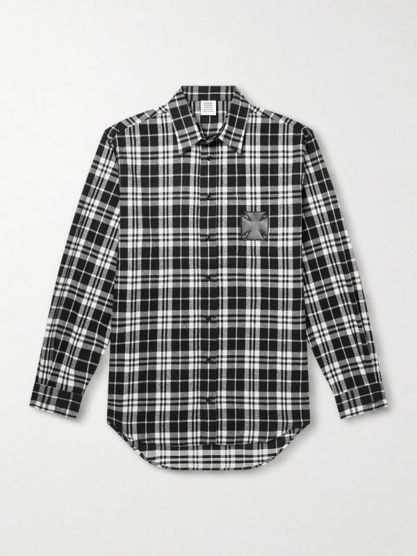 Leather-Appliquéd Checked Cotton-Flannel Shirt Leather-Appliquéd Checked Cotton-Flannel Shirt