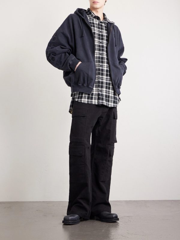 Leather-Appliquéd Checked Cotton-Flannel Shirt - OU Leather-Appliquéd Checked Cotton-Flannel Shirt - OU