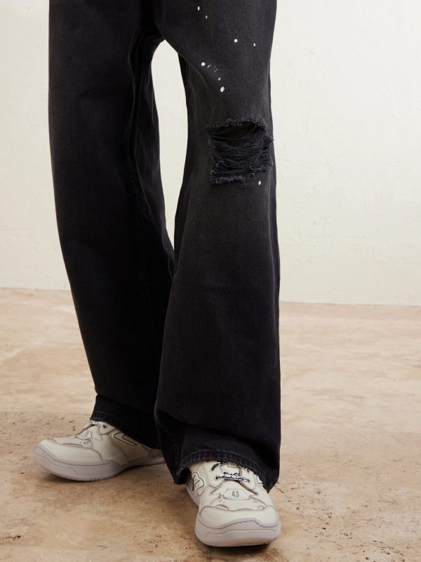 Paint-Splattered Distressed Straight-Leg Jeans - CU Paint-Splattered Distressed Straight-Leg Jeans - CU