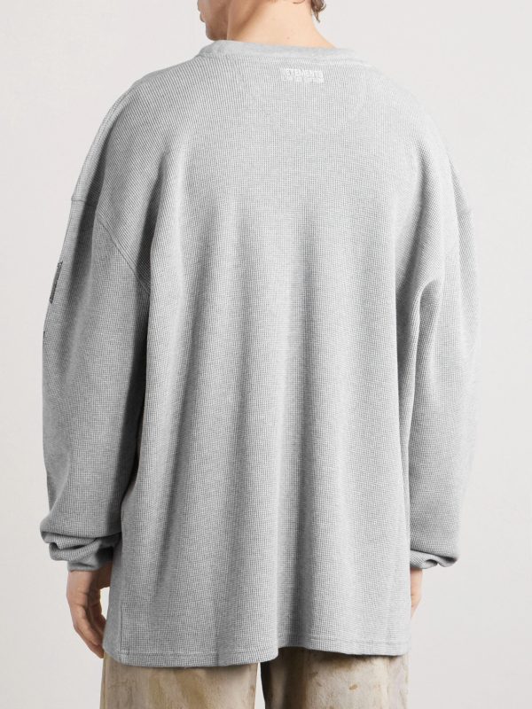 Printed Waffle-Knit Cotton Sweater - BK Printed Waffle-Knit Cotton Sweater - BK
