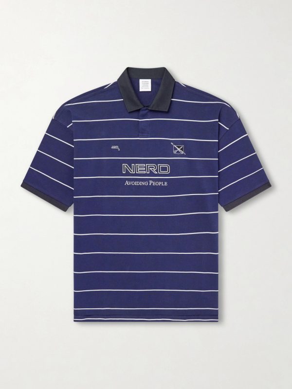 Nerd Embroidered Striped Cotton-Jersey Polo Shirt Nerd Embroidered Striped Cotton-Jersey Polo Shirt