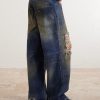Trashed Wide-Leg Distressed Jeans - BK Trashed Wide-Leg Distressed Jeans - BK