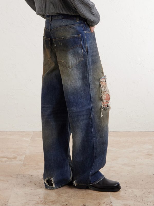 Trashed Wide-Leg Distressed Jeans - BK Trashed Wide-Leg Distressed Jeans - BK