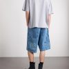 Biker Cross Wide-Leg Embroidered Denim Shorts - BK