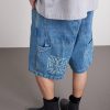 Biker Cross Wide-Leg Embroidered Denim Shorts - CU