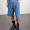 Biker Cross Wide-Leg Embroidered Denim Shorts - FR