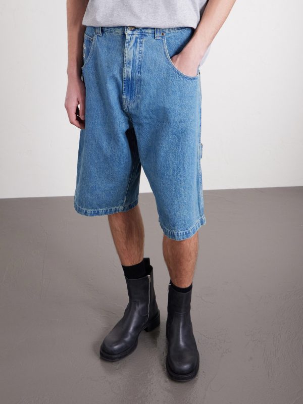 Biker Cross Wide-Leg Embroidered Denim Shorts - FR