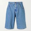 Biker Cross Wide-Leg Embroidered Denim Shorts
