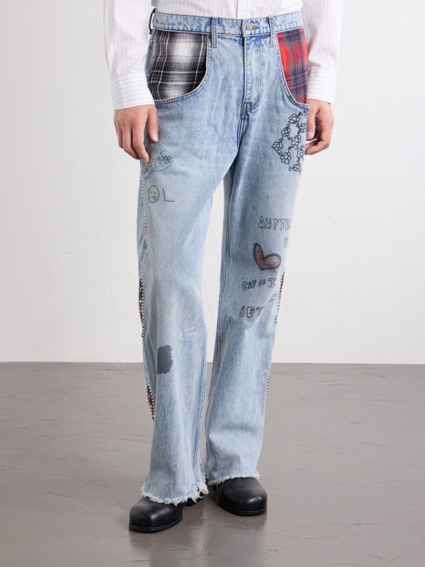 Nessa Wide-Leg Printed Embellished Jeans - FR Nessa Wide-Leg Printed Embellished Jeans - FR
