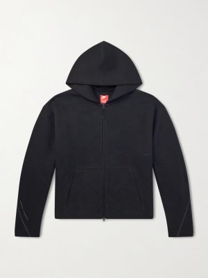 Tech Cropped Logo-Embroidered Fleece Zip-Up Hoodie Tech Cropped Logo-Embroidered Fleece Zip-Up Hoodie