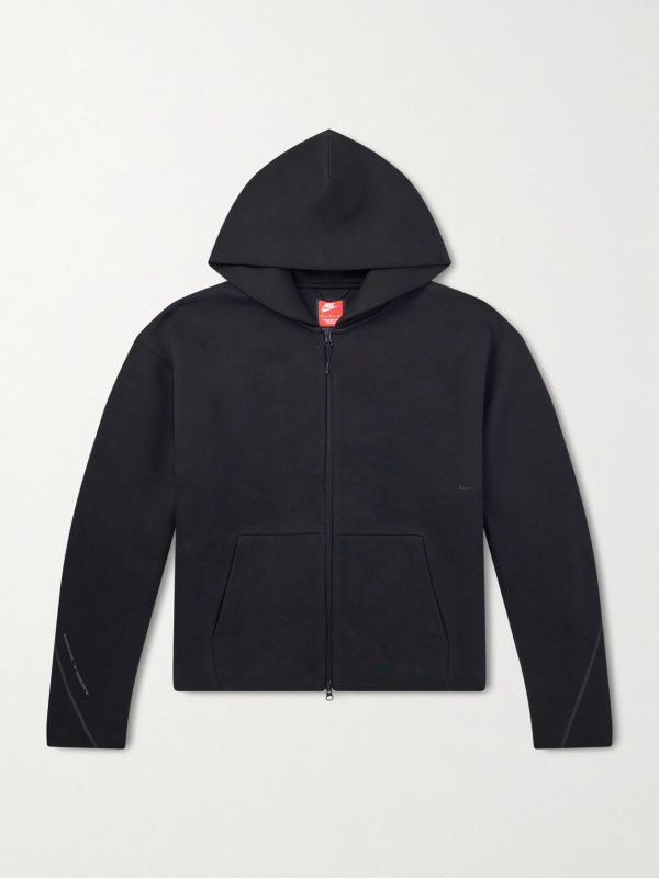 Tech Cropped Logo-Embroidered Fleece Zip-Up Hoodie Tech Cropped Logo-Embroidered Fleece Zip-Up Hoodie