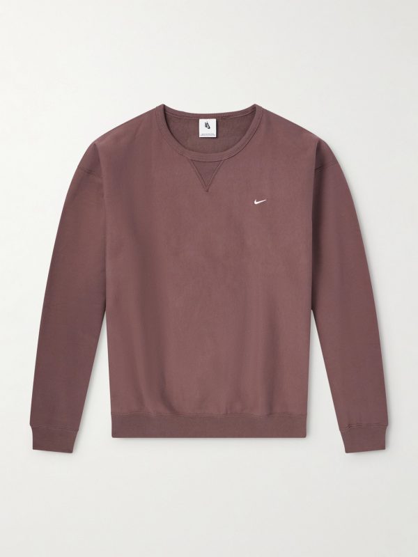 Solo Swoosh Oversized Logo-Embroidered Cotton-Blend Jersey Sweatshirt Solo Swoosh Oversized Logo-Embroidered Cotton-Blend Jersey Sweatshirt
