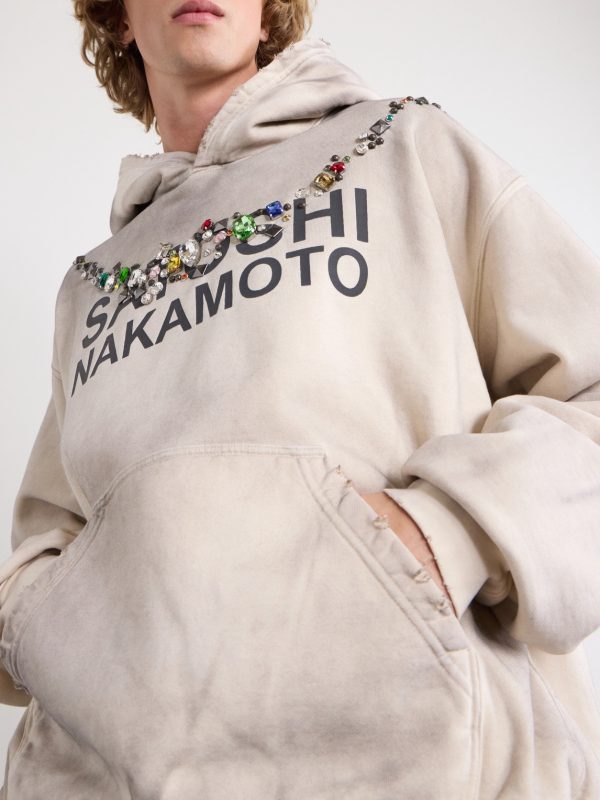 Necklace Logo-Print Embellished Distressed Cotton-Jersey Hoodie - CU