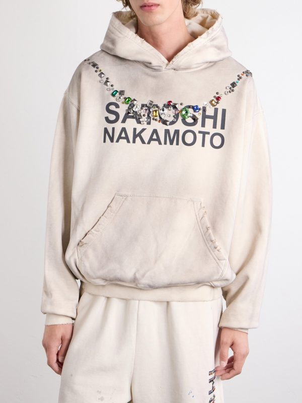 Necklace Logo-Print Embellished Distressed Cotton-Jersey Hoodie - FR