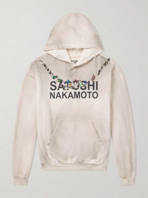 Necklace Logo-Print Embellished Distressed Cotton-Jersey Hoodie Necklace Logo-Print Embellished Distressed Cotton-Jersey Hoodie
