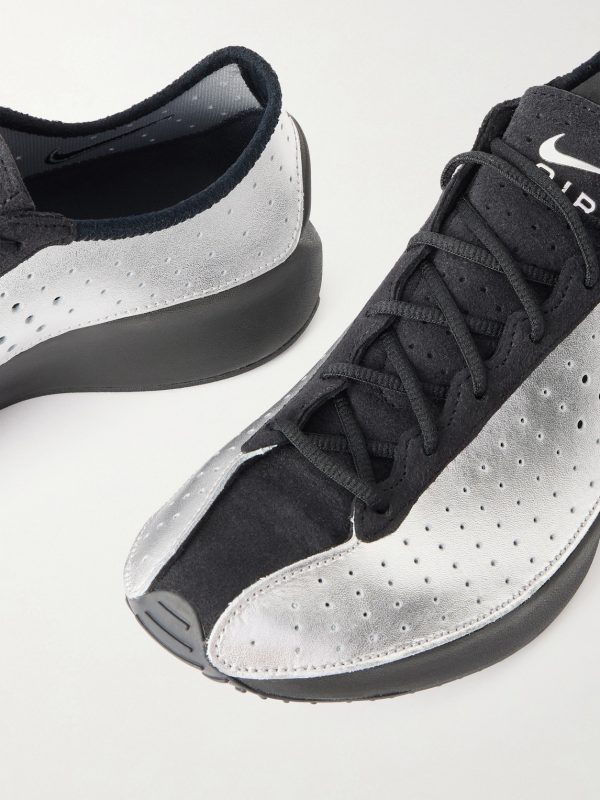 Air Superfly Suede-Trimmed Perforated Metallic Leather Sneakers - CU