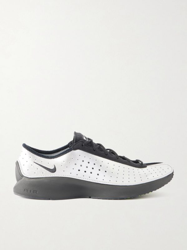 Air Superfly Suede-Trimmed Perforated Metallic Leather Sneakers