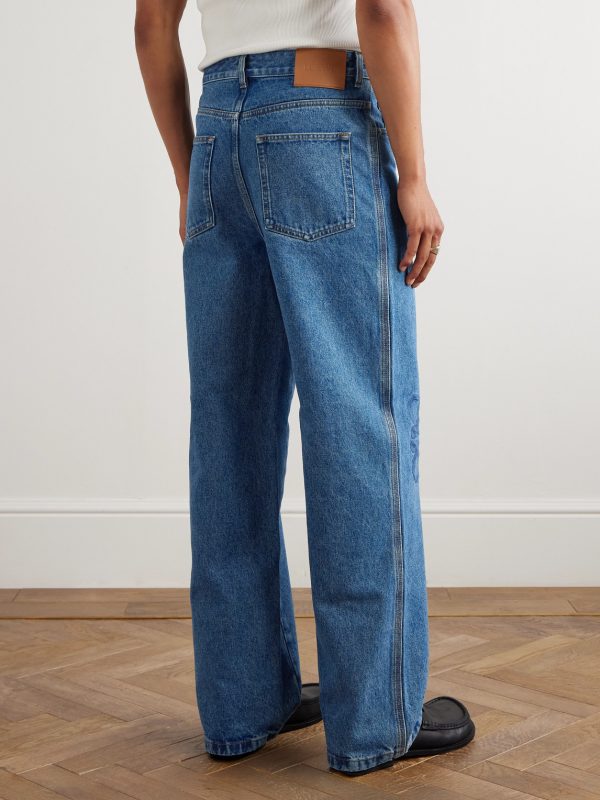 Anagram Wide-Leg Logo-Embroidered Jeans - BK Anagram Wide-Leg Logo-Embroidered Jeans - BK