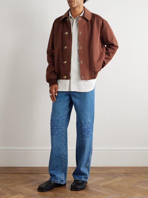 Anagram Wide-Leg Logo-Embroidered Jeans - OU Anagram Wide-Leg Logo-Embroidered Jeans - OU