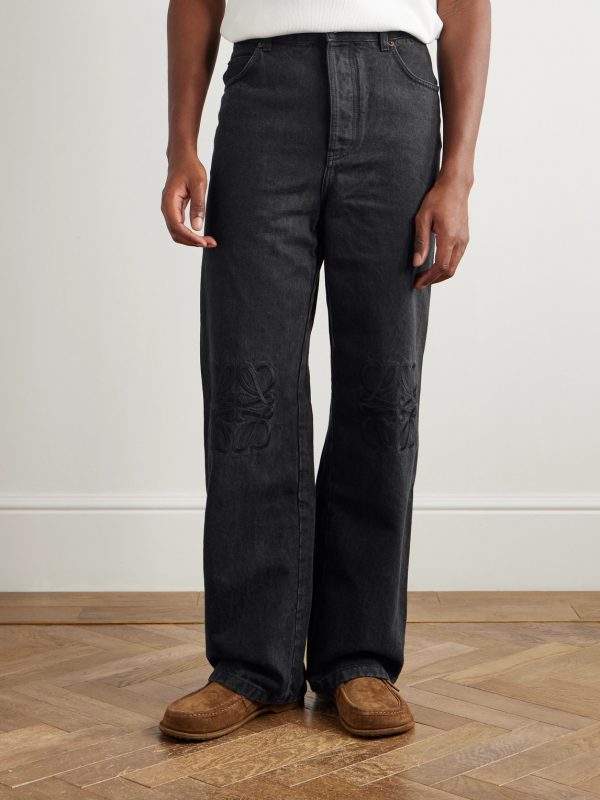 Wide-Leg Logo-Embroidered Jeans - FR Wide-Leg Logo-Embroidered Jeans - FR