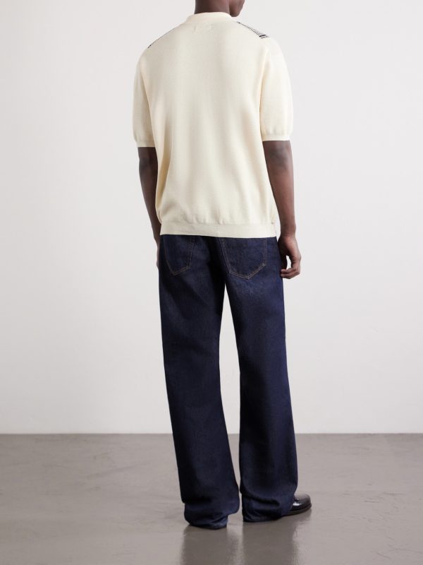 Striped Knitted Half-Zip Polo Shirt - BK Striped Knitted Half-Zip Polo Shirt - BK
