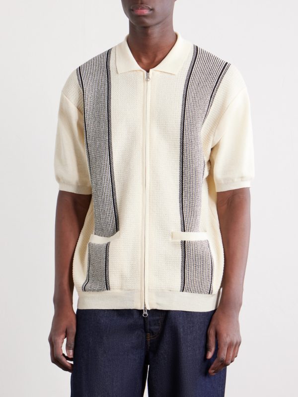 Striped Knitted Half-Zip Polo Shirt - FR Striped Knitted Half-Zip Polo Shirt - FR