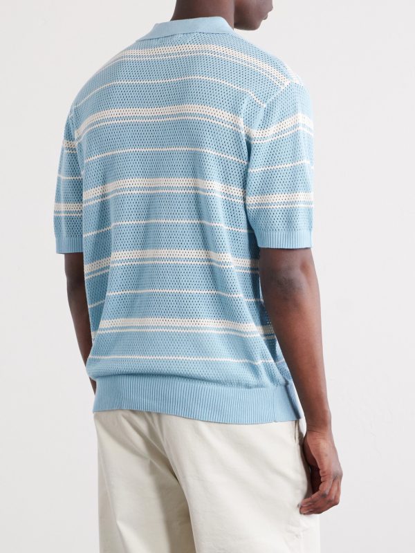 Striped Knitted Cotton Polo Shirt - BK Striped Knitted Cotton Polo Shirt - BK