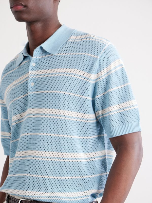 Striped Knitted Cotton Polo Shirt - CU Striped Knitted Cotton Polo Shirt - CU