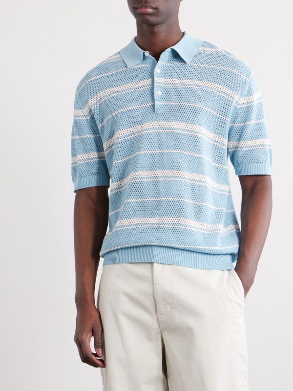 Striped Knitted Cotton Polo Shirt - FR Striped Knitted Cotton Polo Shirt - FR
